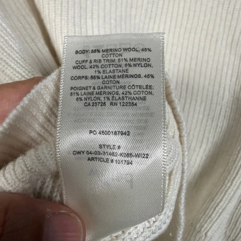 Wilfred Large Sweater Cream Ribbed Knit Merino Wool Cotton  Boxy  Long Sleeves